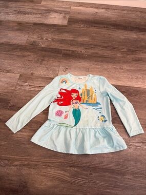 Disney Light Blue Ariel Peplum Long Sleeve Top with Red Hair Graphic